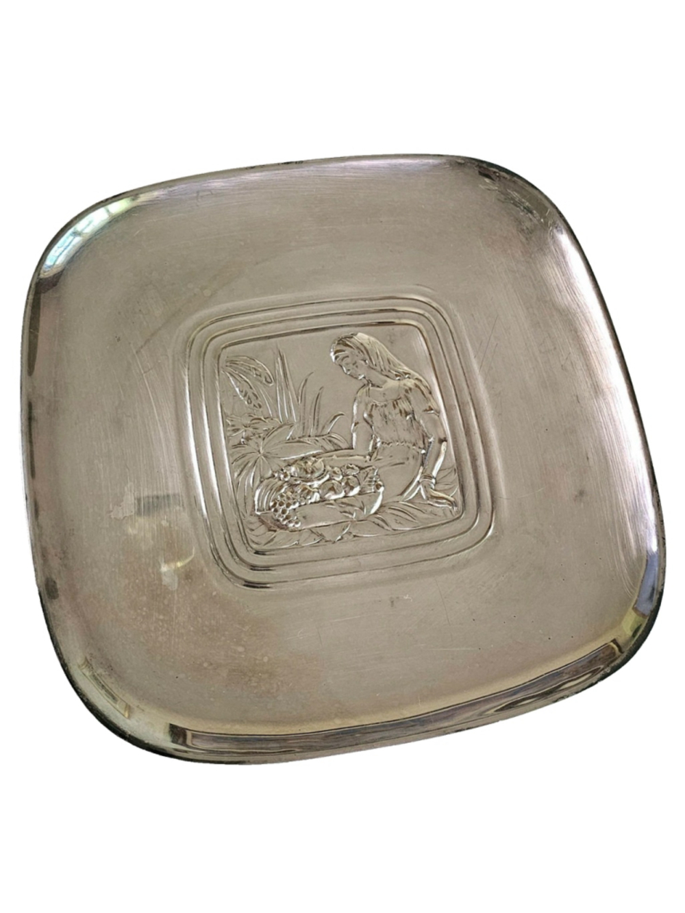 VTG International Silver Co Tropical Plate Tray 8122 Mid Century Silverplate 12"